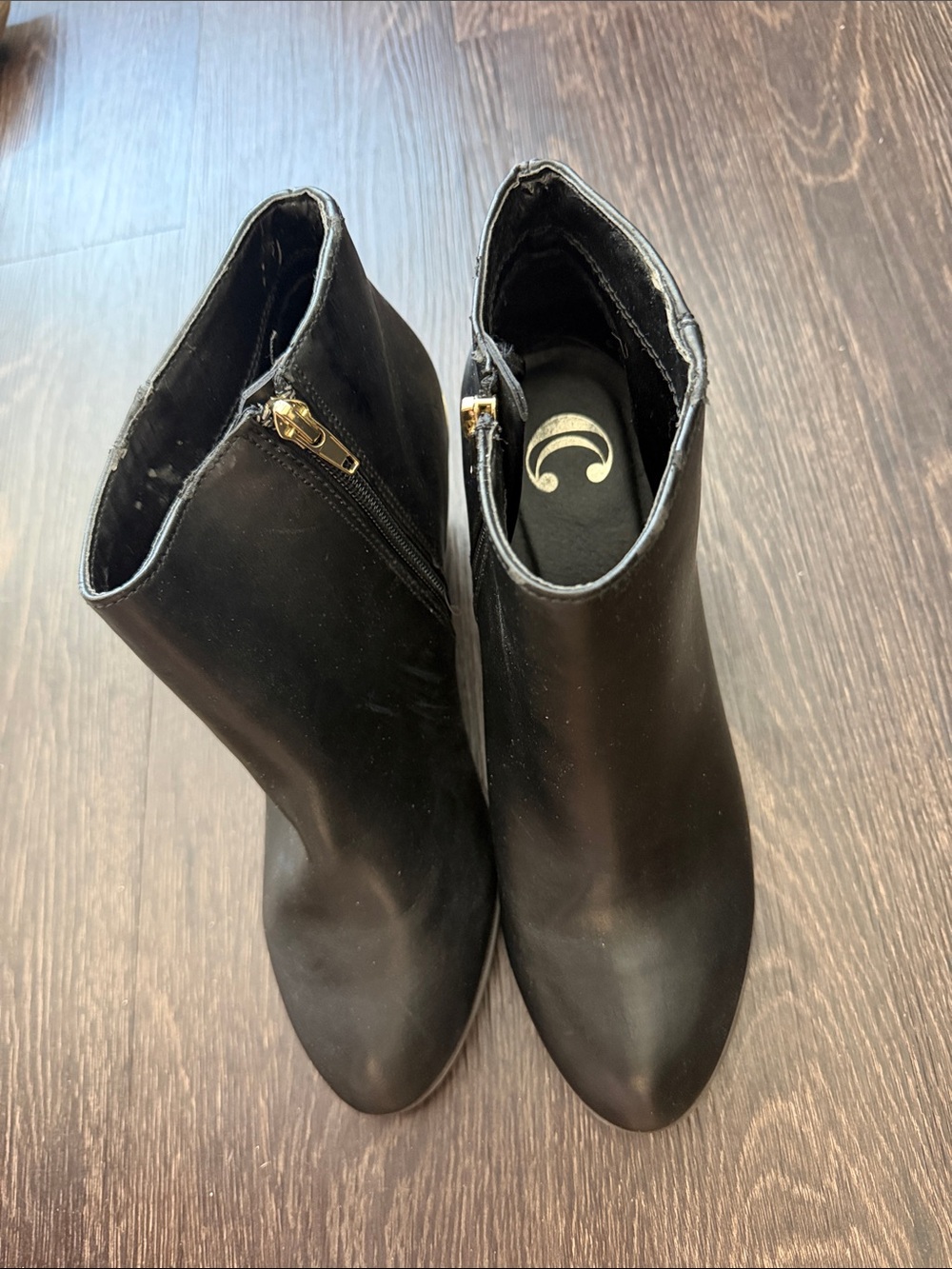 Charming Charlie Black Ankle Booties with Gold Zipper
